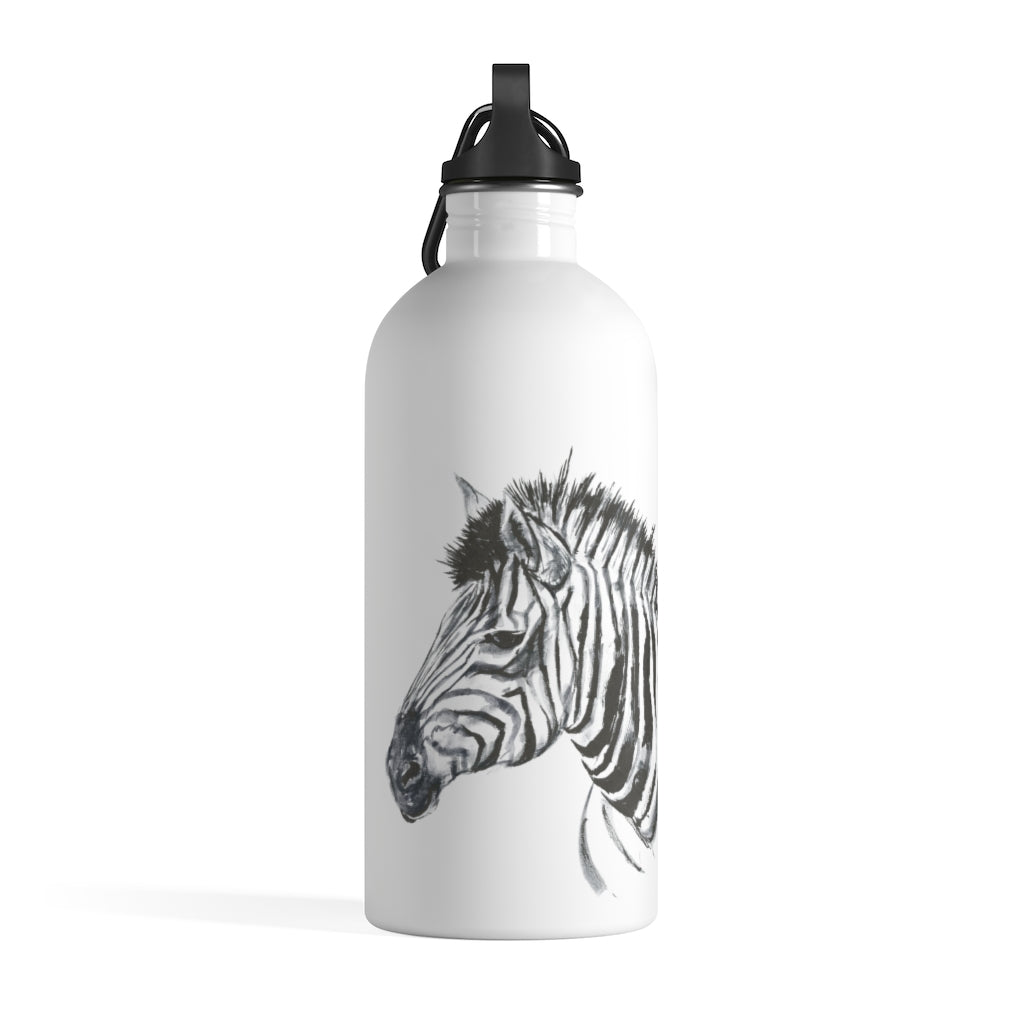 Zebra Ink Brush Painting - Stainless Steel Water Bottle