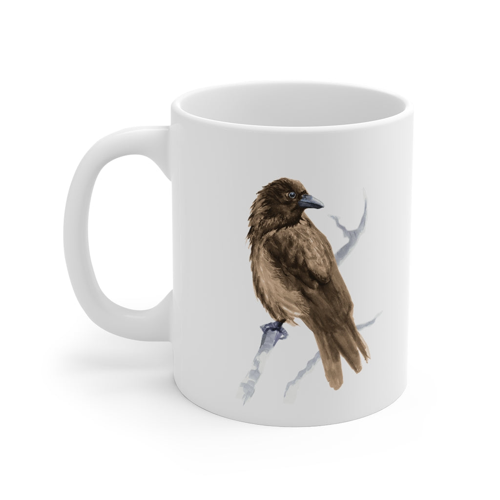 Corvid Brown Bird Perched - Mug 11oz