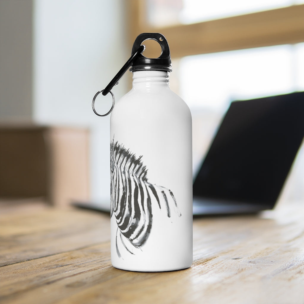 Zebra Ink Brush Painting - Stainless Steel Water Bottle