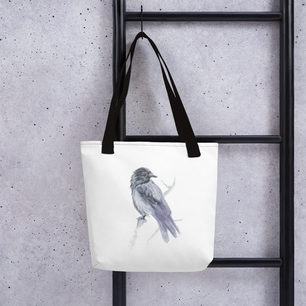 Corvid Gray Bird Perched - Tote Bag