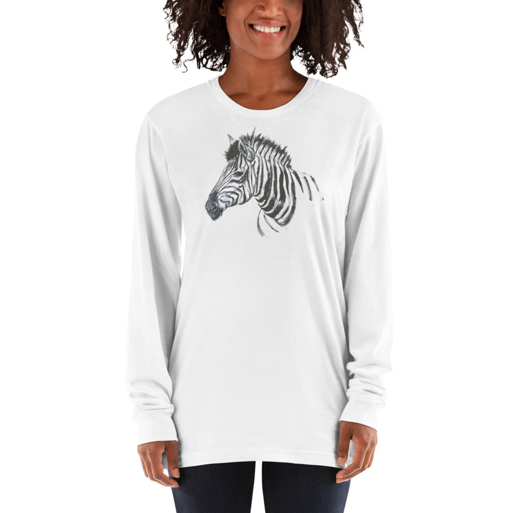 Zebra Ink Brush Painting - Long sleeve t-shirt