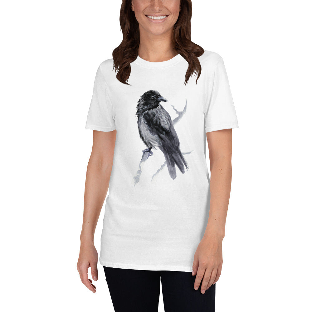 Corvid Black Bird Perched - Short-Sleeve Unisex T-Shirt