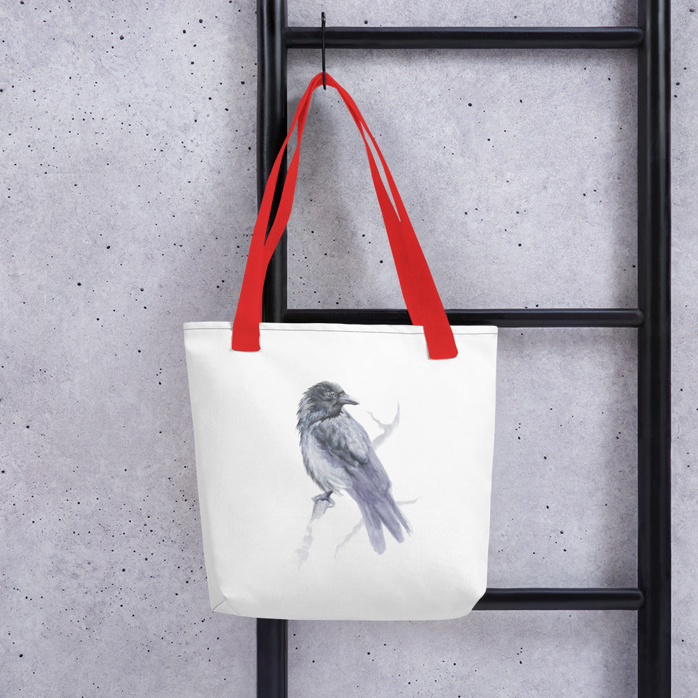 Corvid Gray Bird Perched - Tote Bag
